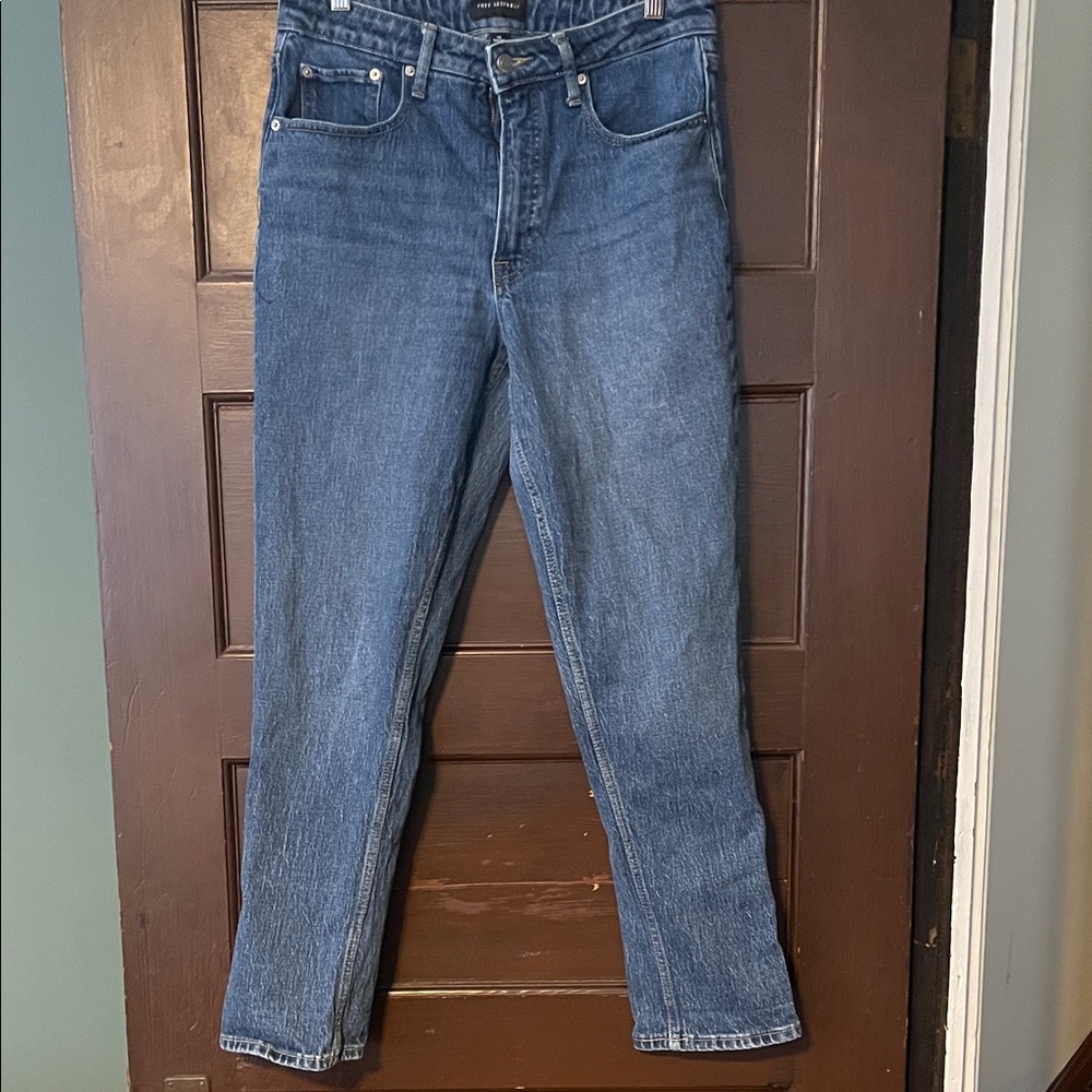 Free Assembly Super High Rise Straight Premium Denim Blue Jeans